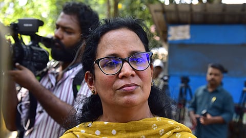 MLA K K Rema, wife of T P Chandrasekharan, coming out of the Kerala High Court. 