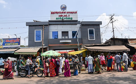 The entrance to Gandhi Market, which is Tiruchy city’s oldest market 

