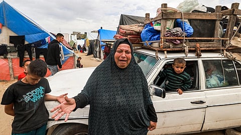 
Some displaced Gazans were seen fleeing a feared offensive in Rafah, despite not knowing where to go.
