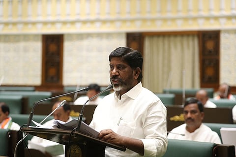 Telangana Deputy CM & Finance Minister Bhatti Vikramarka speaks during the budget session in the state legislative assembly in Hyderabad in 2025