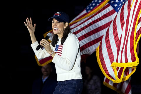 Republican presidential candidate former UN Ambassador Nikki Haley speaks to supporters at an event at Patriots Point Naval and Maritime Museum Friday, Feb. 23, 2024, in Mt. Pleasant, S.C.
