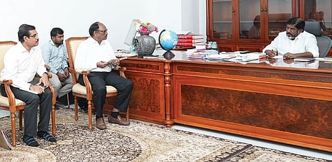Deputy CM Mallu Bhatti Vikramarka reviews solar power with REDCO officials on Friday 