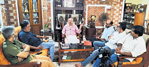 A Sethumadhavan, popular as Sethu (centre) speaks to Team TNIE. 