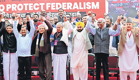 Delhi Chief Minister Arvind Kejriwal with leaders from non-BJP States 