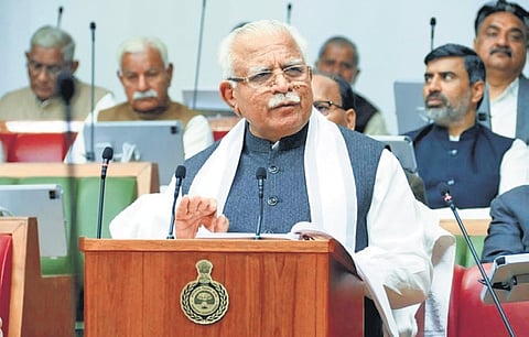 Haryana chief minister Manohar Lal Khattar presenting 2024-25 Budget 