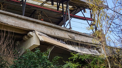 The collapsed of a portion of Gokalpuri Metro Station, in New Delhi, Thursday, Feb. 8, 2024. 
