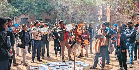 SFI students holding a protest in the JNU campus against the release of the movie 