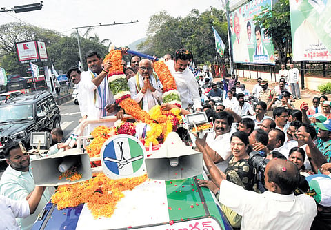 YSRC regional coordinator YV Subba Reddy gets a warm welcome on his first visit to Visakhapatnam on Saturday, after being elected as a Rajya Sabha member.