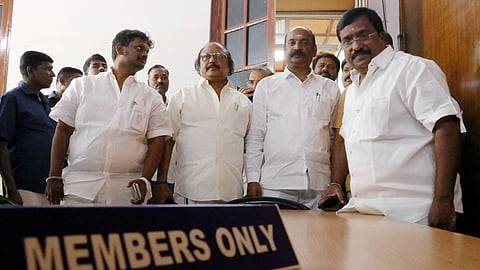DMK and Congress members, led by the Leader of the opposition R. Siva, Stage a walkout from Puducherry Legislative Assembly on Thursday. 