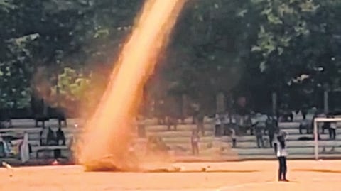 A screen  grab of the dust devil whirlwind formed at Poojappura.