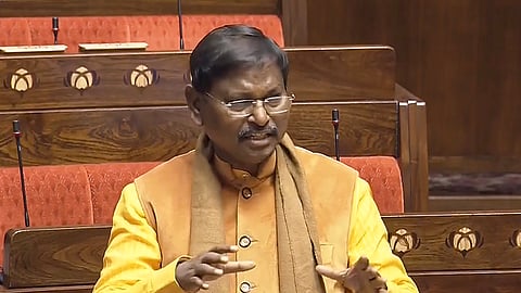 Union Minister Arjun Munda speaks in the Rajya Sabha during the Budget session of Parliament, in New Delhi