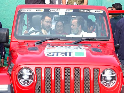 FILE - Tejashwi Yadav joins Rahul Gandhi's 'Bharat Jodo Nyay Yatra' in Bihar's Sasaram