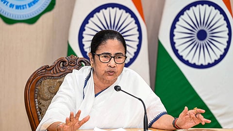 West Bengal Chief Minister Mamata Banerjee addresses a press conference at Nabanna, in Howrah, Monday. 