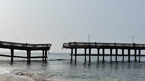 The pier became two as the portion projecting towards the sea has been detached from the land. 