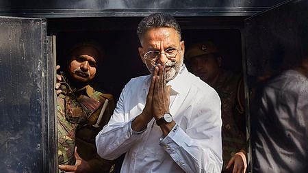Late gangster-turned-politician Mukhtar Ansari seen when he was produced at district court