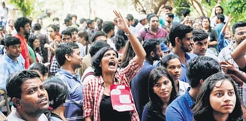 Students during JNUSU campaigning.