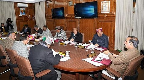 Himachal Pradesh Chief Minister Sukhvinder Singh Sukhu presiding over the cabinet meeting, in Shimla on Thursday. 