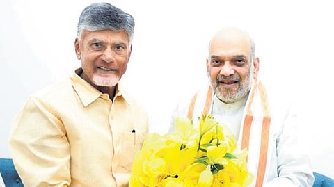  TDP supremo N Chandrababu Naidu with Union Minister Amit Shah