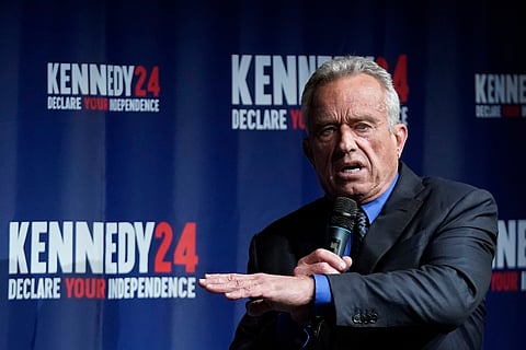 Presidential candidate Robert F. Kennedy Jr., speaks during a campaign event at the Adrienne Arsht Center for the Performing Arts of Miami-Dade County, Thursday, Oct. 12, 2023, in Miami. 