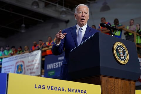 President Joe Biden speaks at an event Dec. 8, 2023, in Las Vegas. 