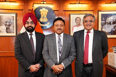 L-R: Election commissioner Sukhbir Singh Sandhu, CEC Rajiv Kumar, and election commissioner Gyanesh Kumar. The two news election commissioners took charge today. 