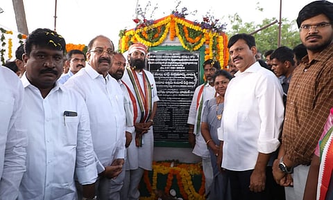  Ministers Mallubatti Vikramarka, Ponguleti Srinivasa Reddy and Tummala Nageswara Rao and Uttam Kumar Reddy laid foundation stone to canal from Sitarama project to Wyra reservoir with Rs 100 crores
