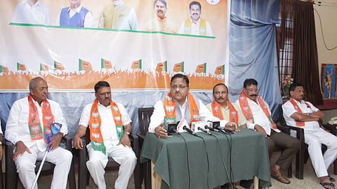The press meet headed by Radha Mohan Agarwal at the BJP Office in Madikeri.