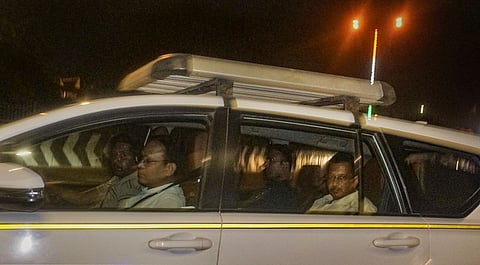 Delhi Chief Minister Arvind Kejriwal being taken away from his residence after he was arrested by the Enforcement Directorate