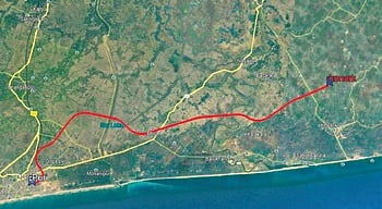 Proposed alignment of Puri-Konark new railway line