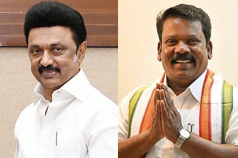 L-R: Tamil Nadu Chief Minister MK Stalin and TNCC president K Selvaperunthagai 