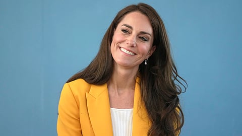 Princess of Wales Catherine smiles as she visits the Dame Kelly Holmes Trust and meets with some of the young people that the charity supports, May 16, 2023, in Bath, England.