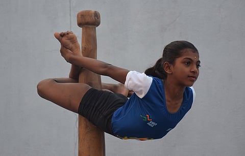 Mathivathani, a medalist from the  ‘Happy Mallakhamb Training Centre’ in Villupuram, who bagged one silver at the Khelo India Games in group performance. 