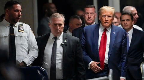 Former US President Donald Trump leaves Manhattan criminal court, on February 15, 2024, in New York.