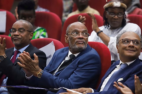 Haiti's Prime Minister Ariel Henry attends a public lecture at the United States International University in Nairobi, Kenya. 