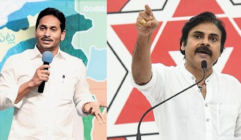 YRRC  chief YS Jagan Mohan Reddy (L) and Jana Sena Party chief Pawan Kalyan
