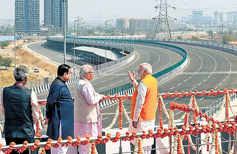 PM Modi inspects the Haryana section of the Dwarka Expressway on Monday | pti