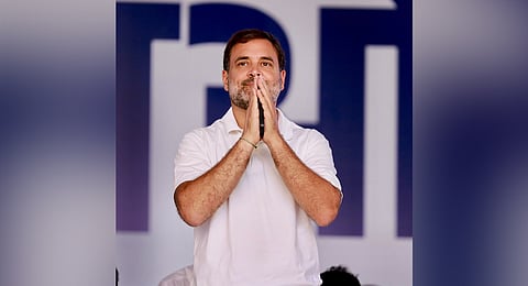 Congress leader Rahul Gandhi at  I.N.D.I.A. blocs Loktantra Bachao Rally at Ramleela Maidan, in New Delhi. 