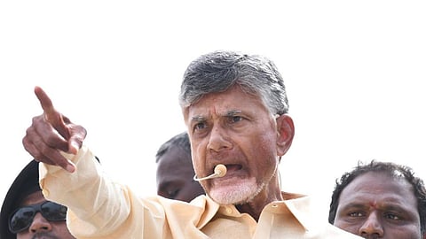 TDP supremo N Chandrababu Naidu during a public meeting. 
