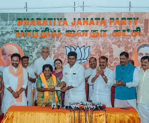 Tamilisai Soundararajan on Wednesday formally rejoined the BJP in the presence of State BJP president K Annamalai at the party’s headquarters in Chennai on 20 March 2024.