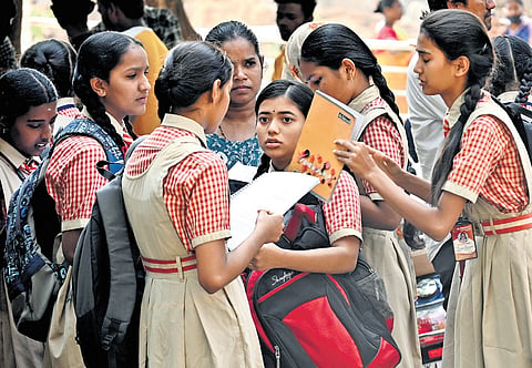 Students appear for the first SSLC exams in Bengaluru on Monday 