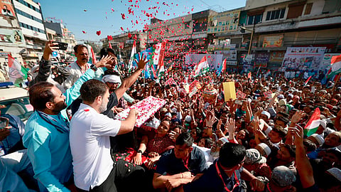  Congress leader Rahul Gandhi with supporters during the Bharat Jodo Nyay Yatra, in Dahod, Gujarat.