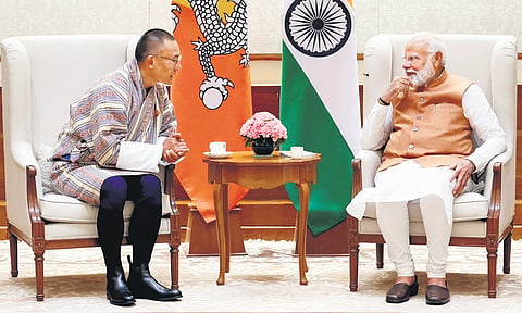 Prime Minister Narendra Modi with Bhutan Prime Minister Dasho Tshering Tobgay during a meeting in New Delhi on Thursday.