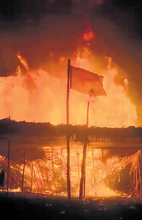 Unidentified miscreants set TDP party office ablaze in Krosuru