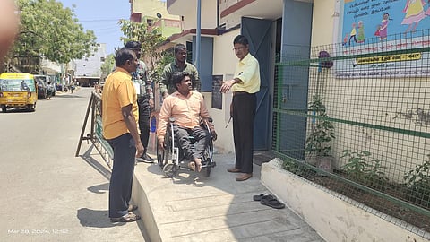 Disability rights activists conducting a model accessibility audit at Chennai North constituency booths 