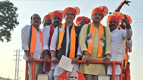 Union Food Processing Industries Minister Kiren Rijiju attending a road show in Telangana. 