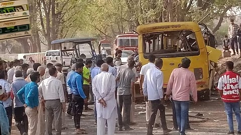 Several students were injured after a bus carrying school children met with an accident in Haryana. 