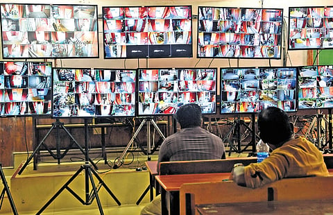 EVMs kept at the strong room in Anna University is being continuously monitored
with the help of CCTV cameras