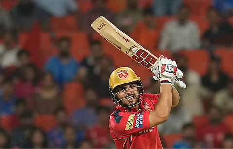 Punjab Kings batter Ashutosh Sharma plays a shot during the IPL 2024 cricket match between Punjab Kings and Mumbai Indians in Mohali, Thursday, April 18, 2024.