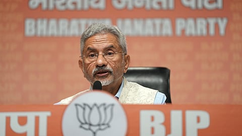 External Affairs Minister S. Jaishankar addresses a press conference at the BJP Headquarters, in New Delhi, Monday, April 1, 2024. 