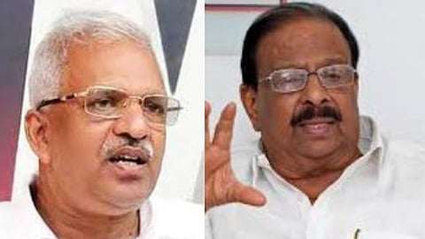 P Jayarajan, CPM state committee member( L), K Sudhakaran, Kannur MP(R)
